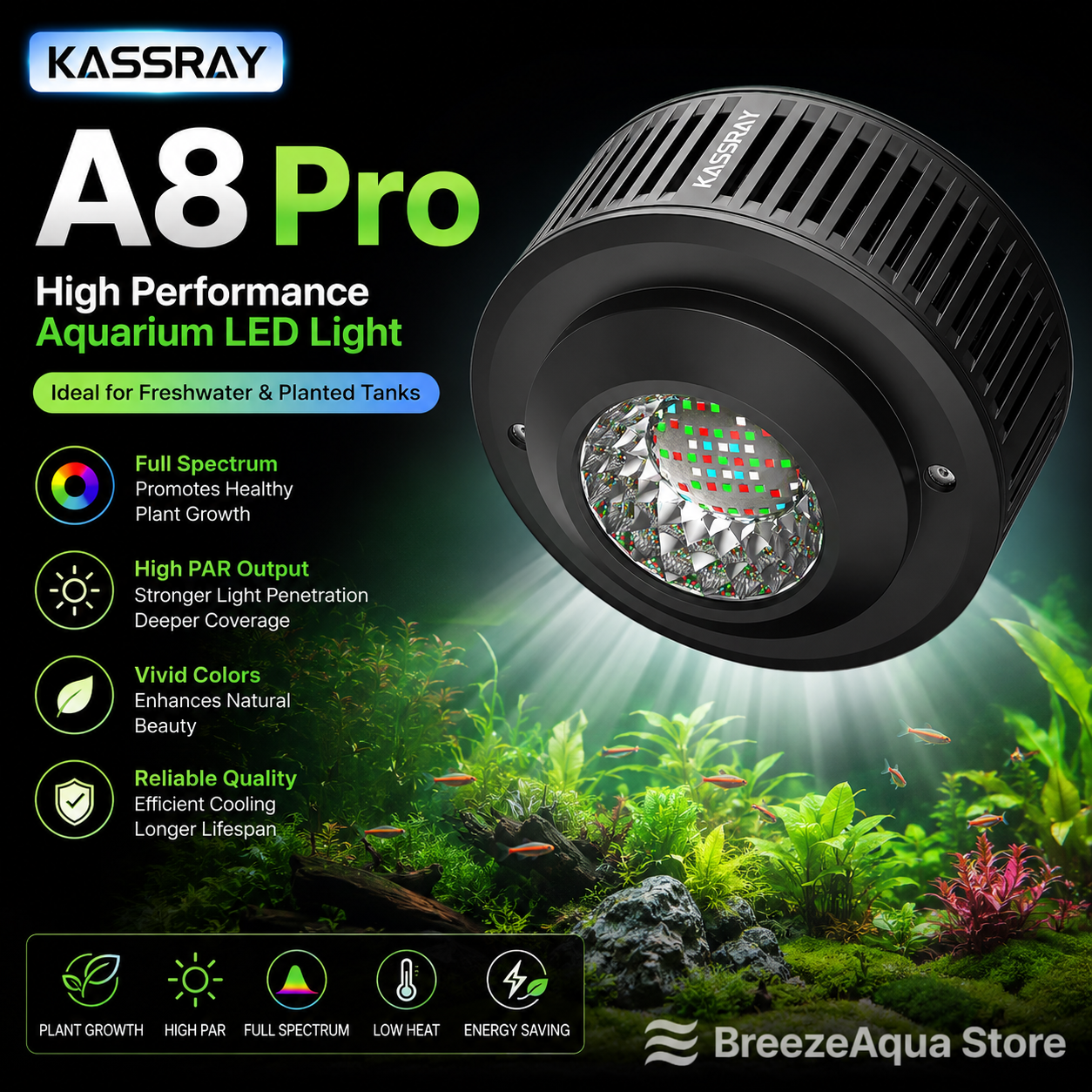 KASSRAY A8Pro 90W WRGB Aquariu - Planted Aquarium Algae avis et prix